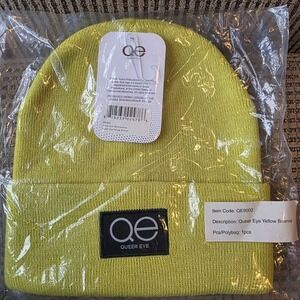 Queer Eye Beanie Hat Unisex OS Lime Green Logo Patch Jonathan Antoni Bobby NWT